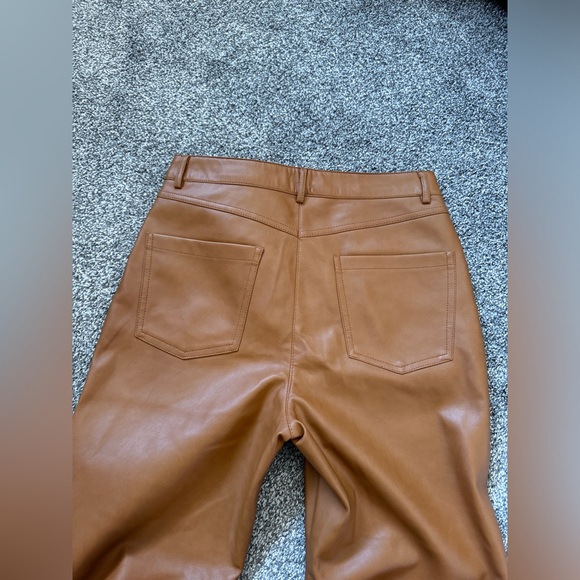 7 SEVEN FOR ALL MANKIND Straight Leg Faux Leather Pants in Golden Tan Camel Med - Picture 4 of 11